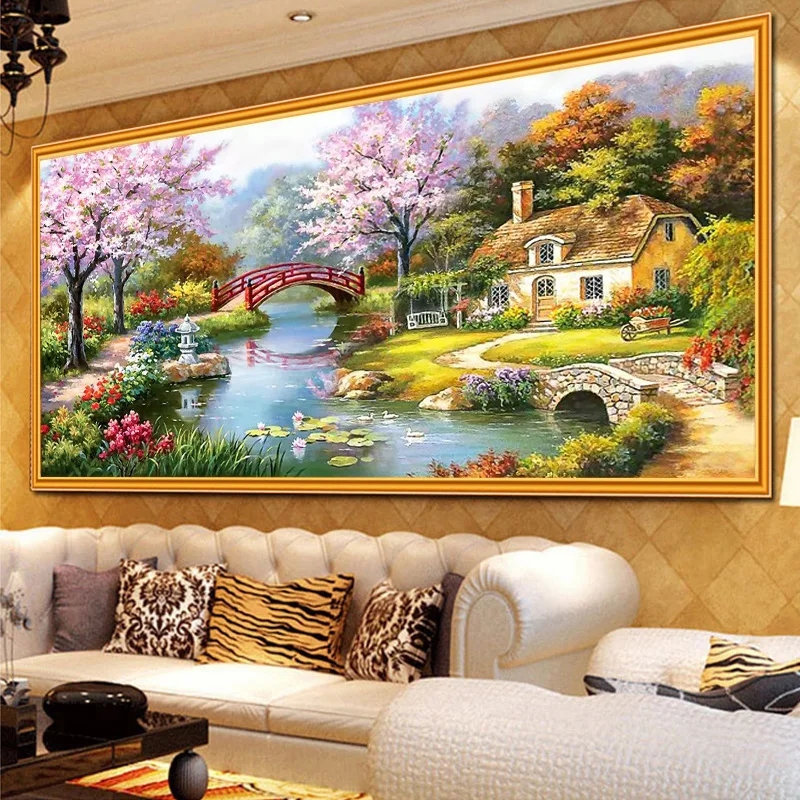 Needlework DIY Scenery Landscape Cross Stitch Silk European Oil Painting Garden Cabin Sets For Embroidery Kits Wall Home Decor | Дом и сад