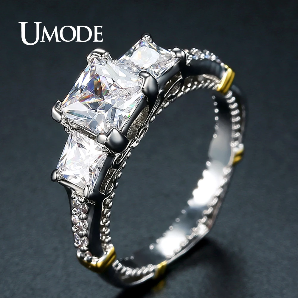 Женское двухцветное кольцо UMODE обручальное с тремя камнями Ювелирное Украшение