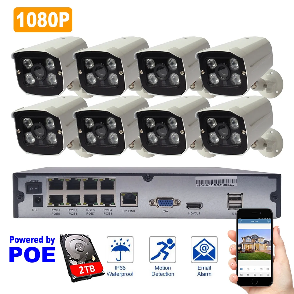 8ch CCTV Camera System+2TB HDD 1080P Outdoor IP Camera POE NVR Kit Waterproof Surveillance Security System IR Night Vision
8ch CCTV Camera System+2TB HDD 1080P Outdoor IP Camera POE NVR Kit Waterproof Surveillance Security System IR Night Vision