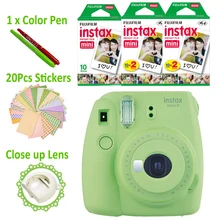 Vert Lime Fujifilm Instax Mini 9 Appareil Photo Instantané + 50 Photos Fuji Instantané Mini 8 Cadre Blanc Film + Gratuit 20 pièces Autocollants et Stylo(Hong Kong,China)