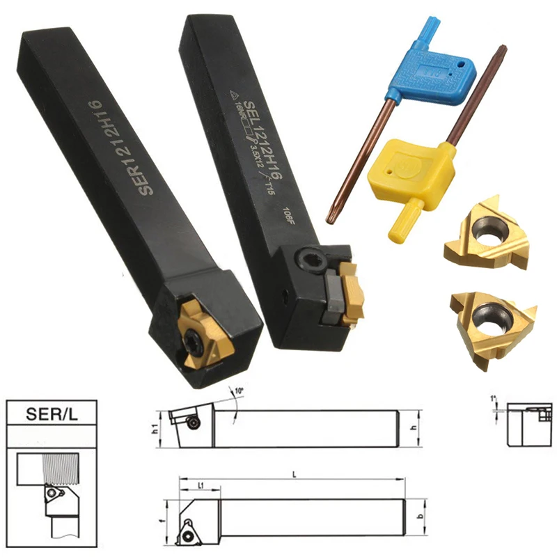 SEL1212H16 + SER1212H16 Tool Holder + 2pcs 16ER/IR AG60 Inserts with Wrench For Lathe Turning Tool
SEL1212H16 + SER1212H16 Tool Holder + 2pcs 16ER/IR AG60 Inserts with Wrench For Lathe Turning Tool