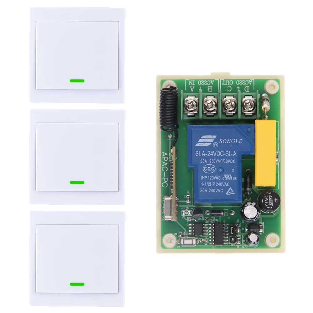 AC 220V 30A Relay 1 CH 1CH RF Wireless Remote Control LED Light Strips Switch System+ 2CH Wall Panel Transmitter
AC 220V 30A Relay 1 CH 1CH RF Wireless Remote Control LED Light Strips Switch System+ 2CH Wall Panel Transmitter