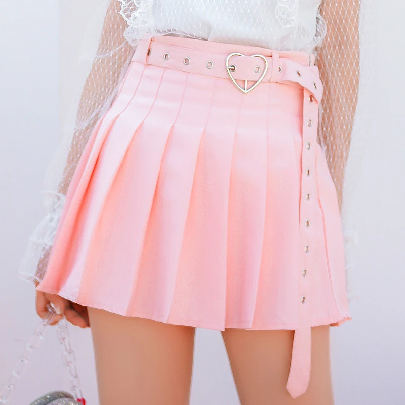 2018 Summer New Women A-line Pleated Mini Skirt Hard Girl Heart Sashes Japan Soft Sister Fashion Pink Lovely Empire Short Skirts
2018 Summer New Women A-line Pleated Mini Skirt Hard Girl Heart Sashes Japan Soft Sister Fashion Pink Lovely Empire Short Skirts