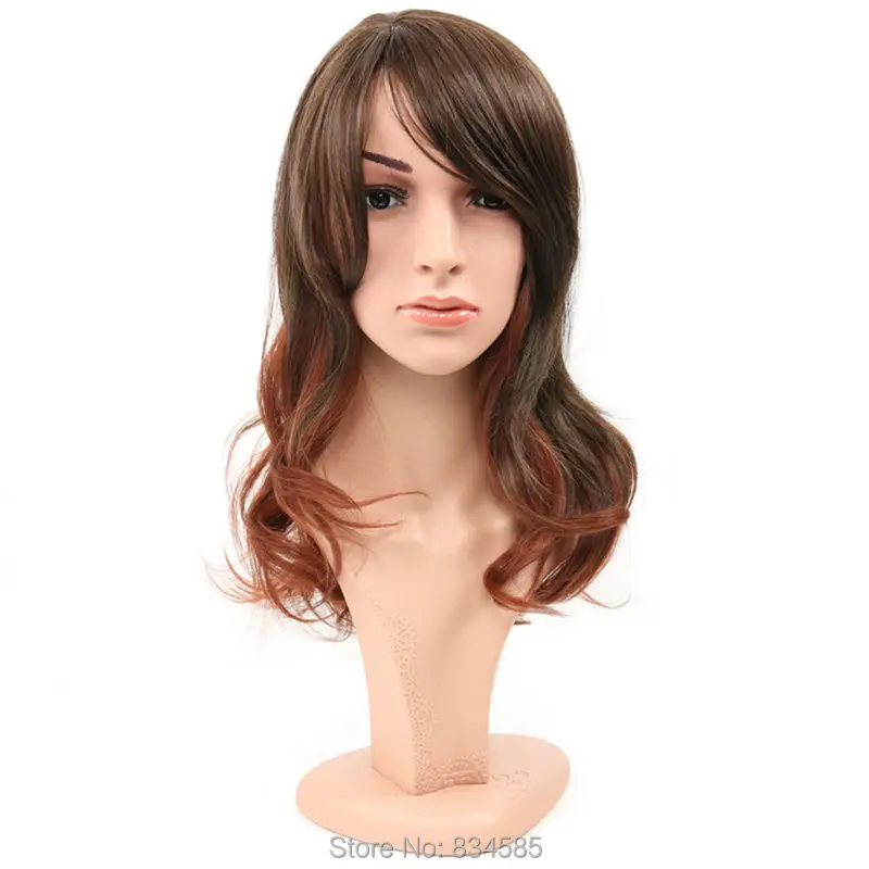 

Girls Fashion Loose Wave Curly Long Hair Women Cosplay Wig With Tilted Frisette Light Brown+Brownish Red