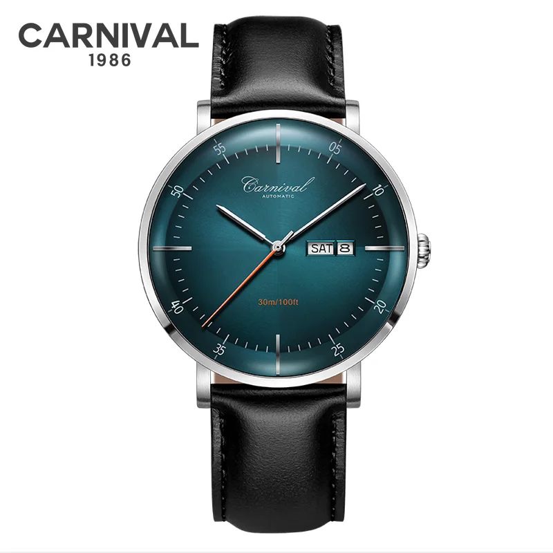 

MIYOTA Movement Mechanical Watches Top Brand CARNIVAL Fashion Automatic Watch Men Calendar Week Waterproof Leather Band Sapphire