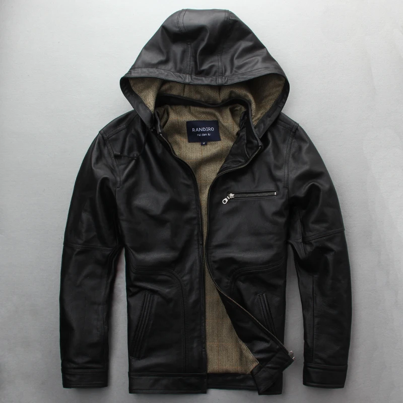 Men's hooded genuine leather jacket black slim fit casual leather coat with hat detachable autumn leather jacket men 2018
Men's hooded genuine leather jacket black slim fit casual leather coat with hat detachable autumn leather jacket men 2018