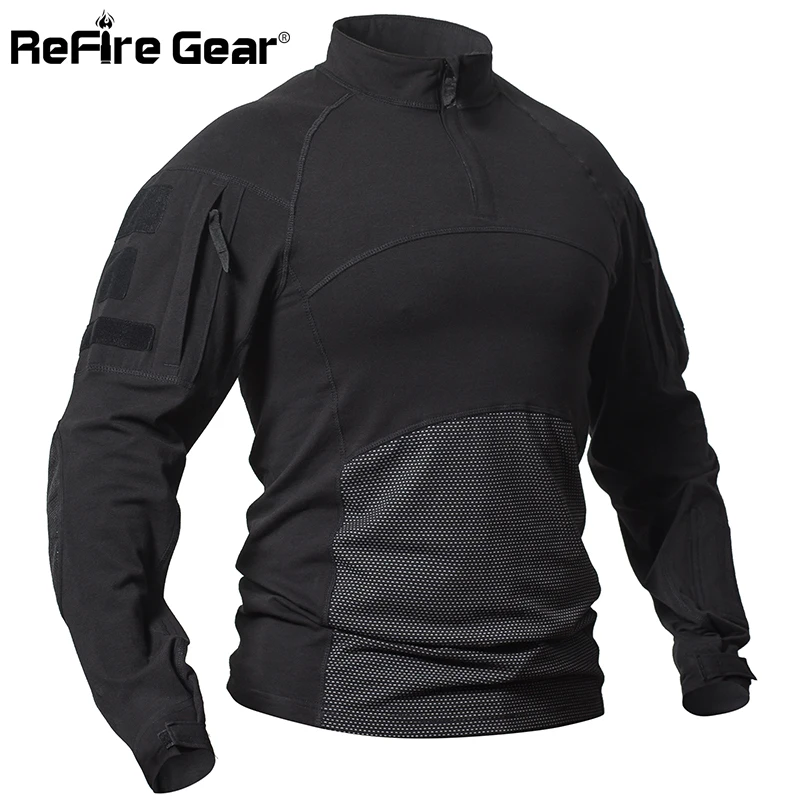 

ReFire Gear Military Tactical Shirt Men Camouflage Army Long Sleeve T Shirt Multicam Cotton Combat Shirts Camo Paintball T-Shirt