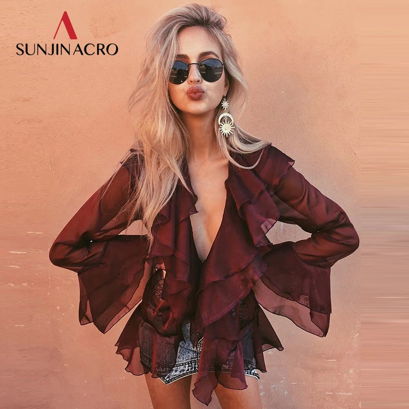 Deep V-Neck Boho Mesh Blouse Women Ruffle Short Sleeve Victoria Elegant Peplum Tops Summer Lace Up Red Sexy Blusas 2018
Deep V-Neck Boho Mesh Blouse Women Ruffle Short Sleeve Victoria Elegant Peplum Tops Summer Lace Up Red Sexy Blusas 2018