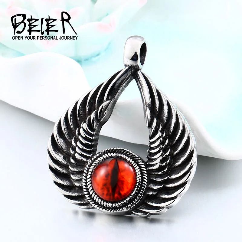 BEIER Punk Stainless Steel Winged with Evil Red eye Feather Pendant Necklace For Man women Vintage Left Jewelry BP8-346
BEIER Punk Stainless Steel Winged with Evil Red eye Feather Pendant Necklace For Man women Vintage Left Jewelry BP8-346