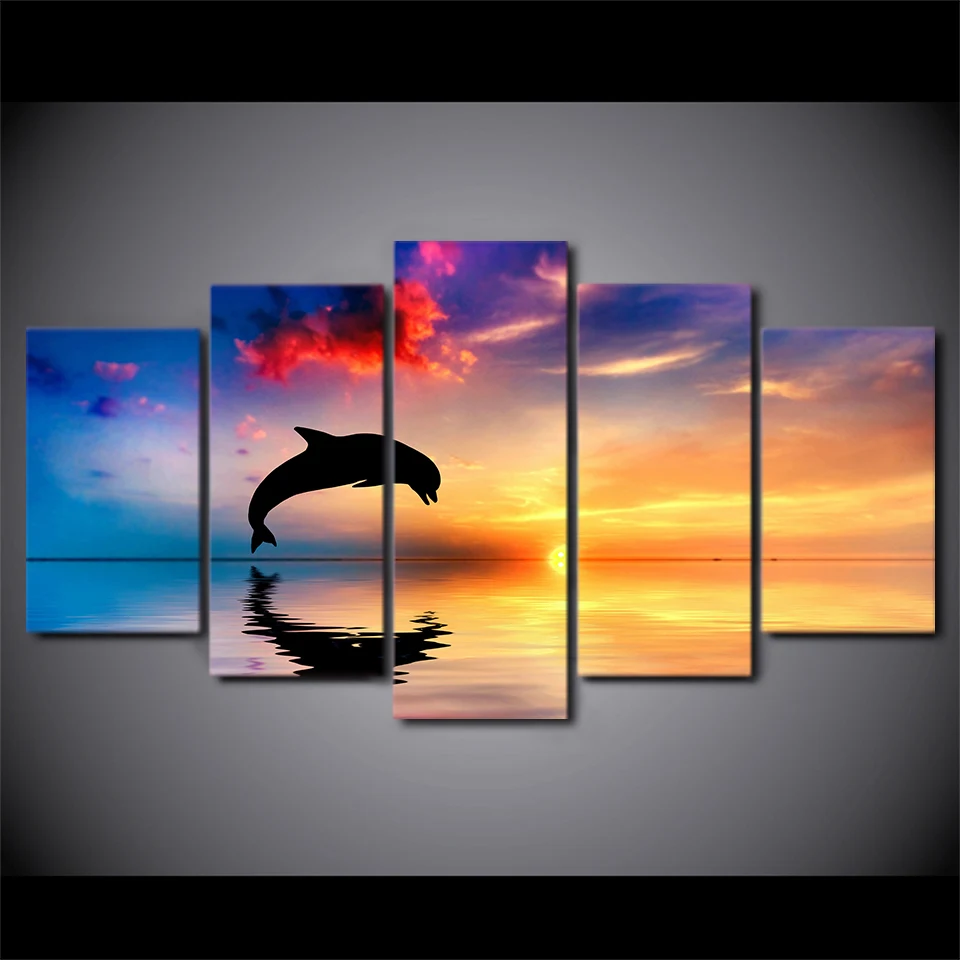 HD-Printed-Ocean-sunset-dolphin-picture-Painting-wall-art-room-decor-print-poster-picture-canvas-Free (3)