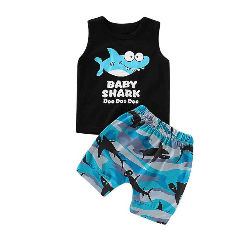 Children Clothes Summer Kids Boys Sleeveless Shark Letter Print Tops Blouse T-shirt+Shorts Baby Casual Outfits Sets NEW
Children Clothes Summer Kids Boys Sleeveless Shark Letter Print Tops Blouse T-shirt+Shorts Baby Casual Outfits Sets NEW