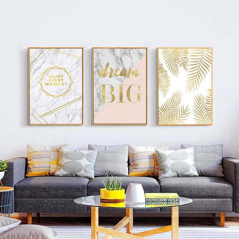 

Nordic Gold Flamingo Posters And Prints Wall Art Canvas Painting Leaf Poster Cuadros Art Wall Pictures For Living Room Unframed