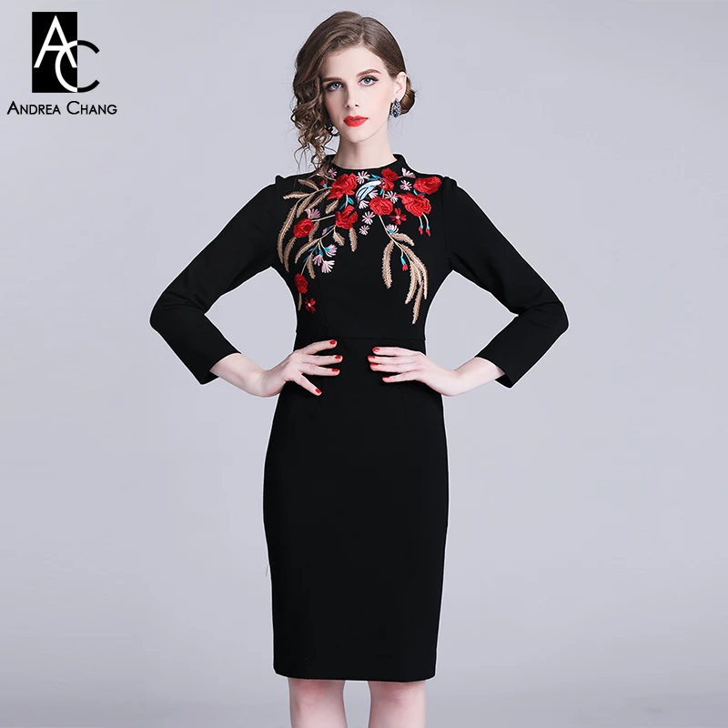 S-XXL spring summer woman dress red flower pattern embroidery collar chest black dress long sleeve knee length party event dress
S-XXL spring summer woman dress red flower pattern embroidery collar chest black dress long sleeve knee length party event dress