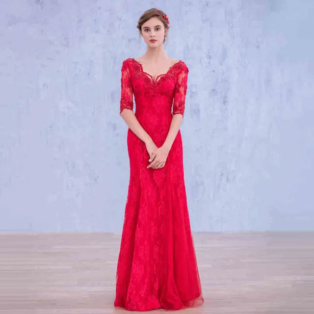 fashion beautiful long prom dress 2019 elegant half sleeve v neck red lace women prom gown for wedding party
fashion beautiful long prom dress 2019 elegant half sleeve v neck red lace women prom gown for wedding party