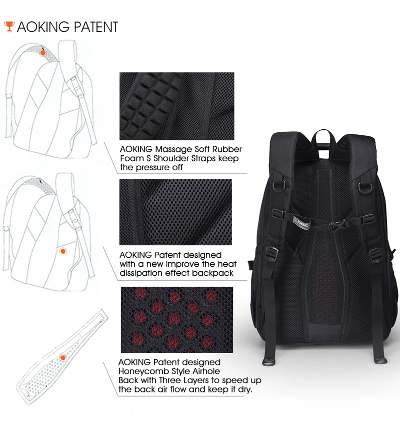 Aoking Original Brand New Patent Design Massage Air Cushion1 Men's Laptop Backpack Men Large Capacity Nylon Comfort Backpacks 9