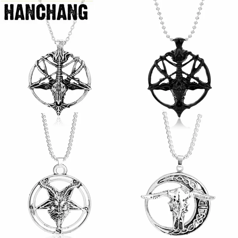 

Baphomet Inverted Pentagram Goat Head Pendant Pan God Skull Head Choker Necklace Satanism Occult Necklace Men Viking Jewelry