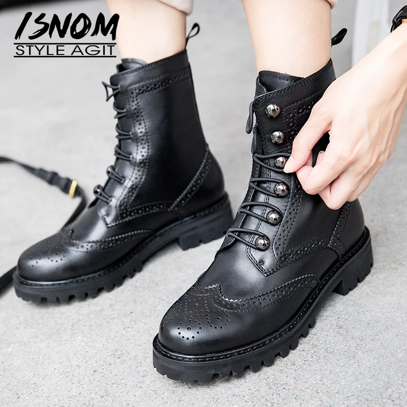 ISNOM Motorcycle Boots Women Mid-Calf Military Boot Round Toe Neutral Brogue Shoes Female Cross Tied Rivet Casual Shoes Ladies
ISNOM Motorcycle Boots Women Mid-Calf Military Boot Round Toe Neutral Brogue Shoes Female Cross Tied Rivet Casual Shoes Ladies