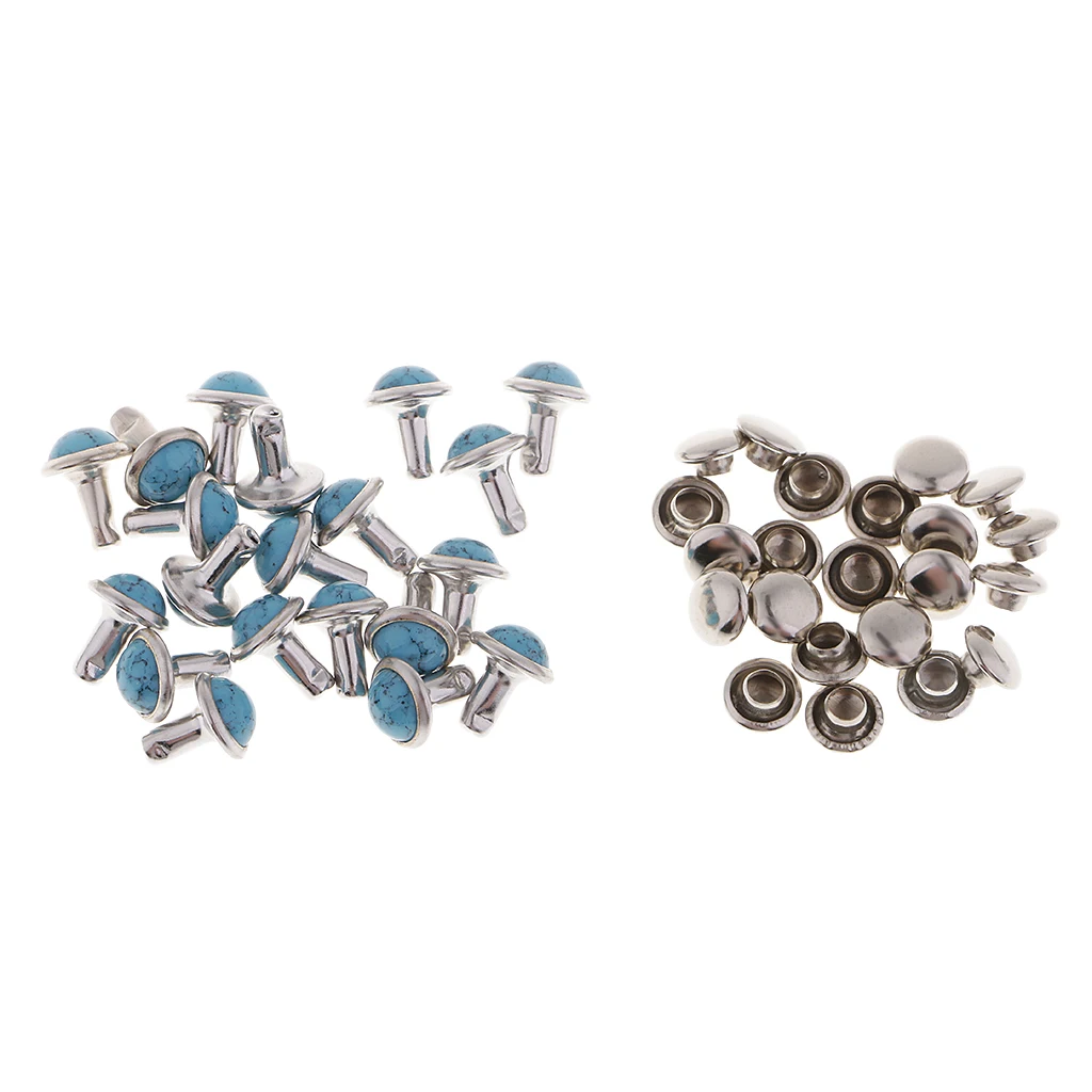 20 Sets Turquoise Decoration Rivets Punk Studs Spikes Garment Bags Shoes Leather Belts Leather Craft DIY Decoration 7mm