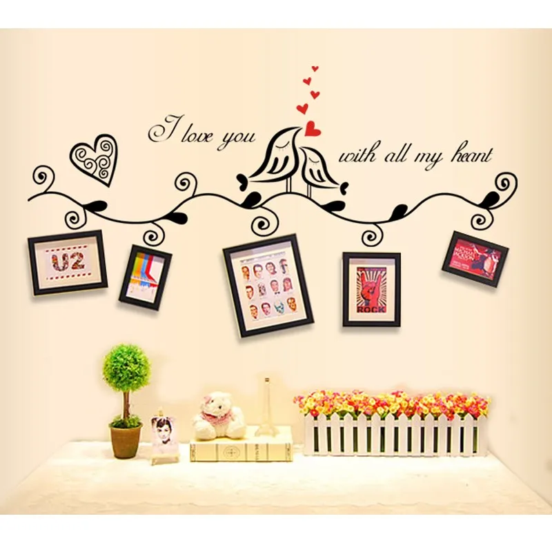 

Fashion Love Birds Quotes Vinyl Wall Stickers Sticker For Wedding Decoration Photo Frame Decor Decorative Home Decal Mural Art