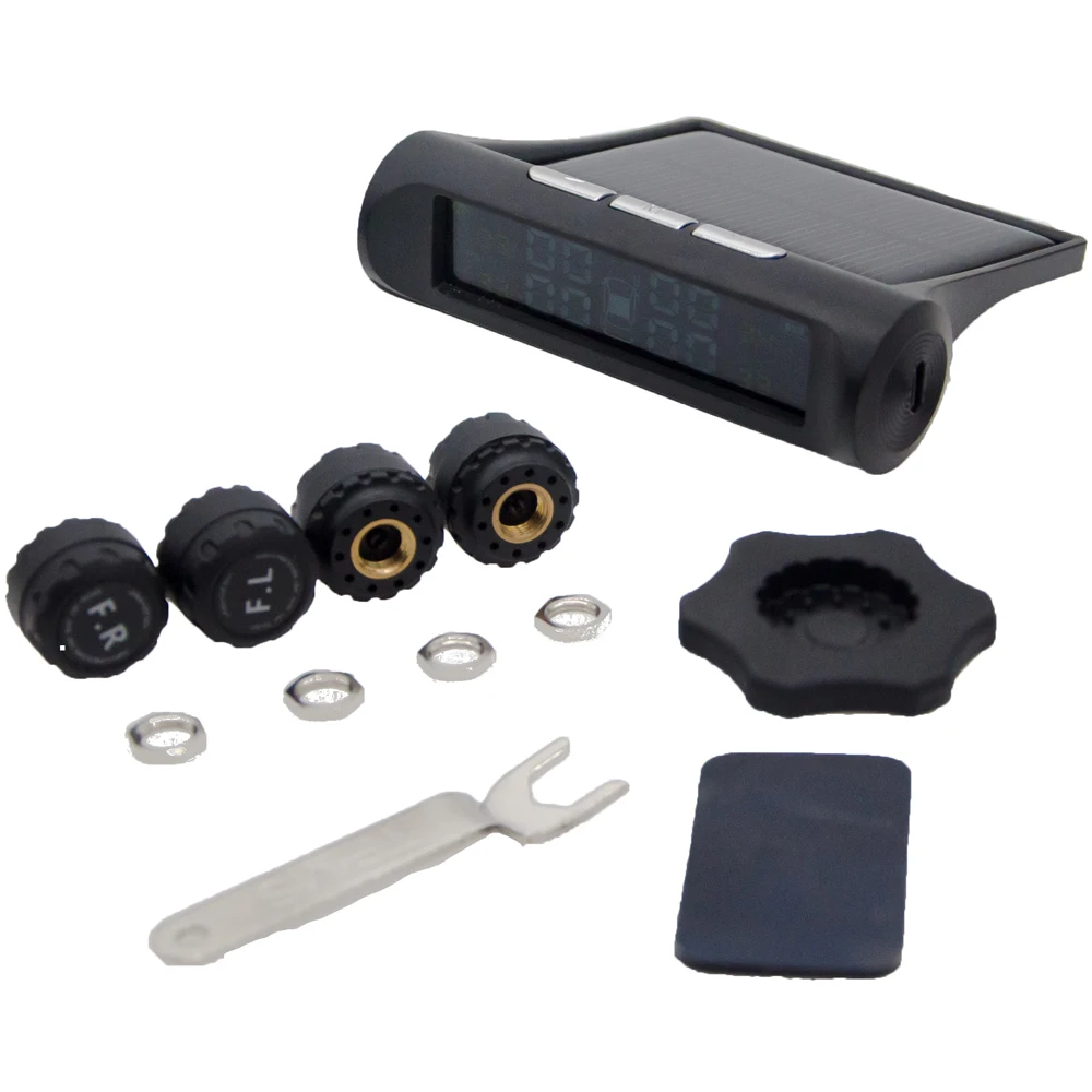 Solar Power TPMS Smart Car Tire Tyre Pressure Monitoring System Wireless Alarm Warning with 4 Sensors BAR PSI LCD Display
Solar Power TPMS Smart Car Tire Tyre Pressure Monitoring System Wireless Alarm Warning with 4 Sensors BAR PSI LCD Display