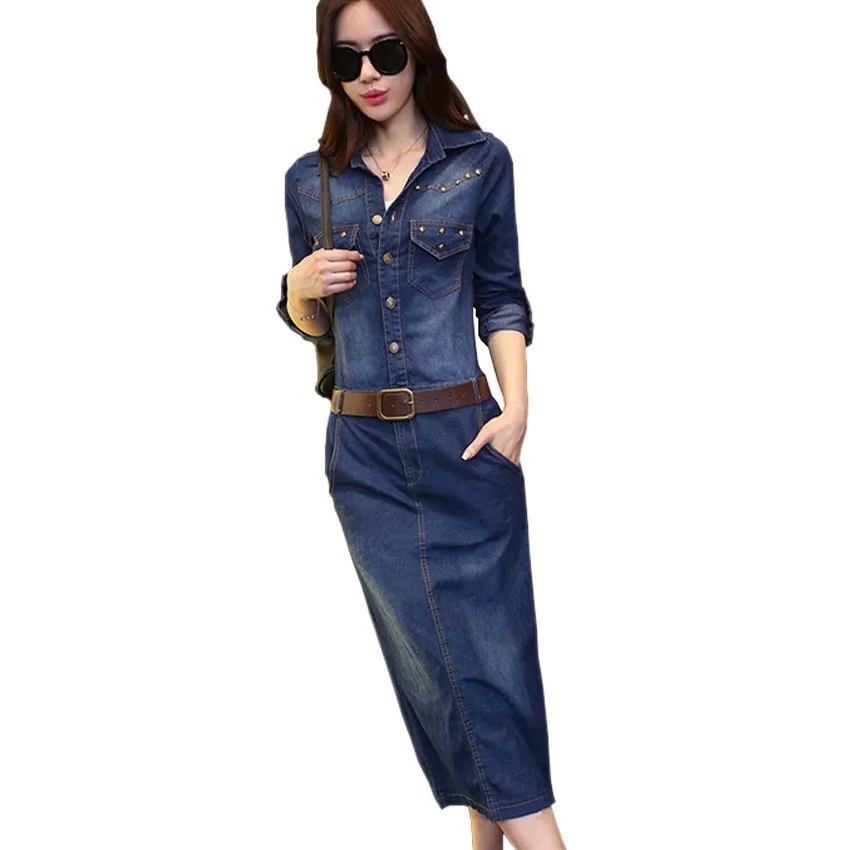 Korean Long sleeve denim dress women 2019 new casual jeans long dress with button plus size sarafans Vestido feminino dresses
Korean Long sleeve denim dress women 2019 new casual jeans long dress with button plus size sarafans Vestido feminino dresses