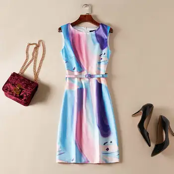 New Designer Women Multicolor Print Dress O-Neck Sleeveless Mini Dresses With Belt G7155
New Designer Women Multicolor Print Dress O-Neck Sleeveless Mini Dresses With Belt G7155