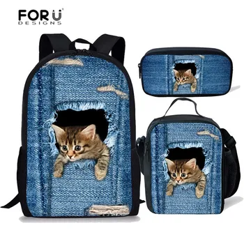 FORUDESIGNS 3D Demin Cat Printing School Bags for Girls Boys Children School Backpack Primary Book Bag Kids Backpack Mochila
FORUDESIGNS 3D Demin Cat Printing School Bags for Girls Boys Children School Backpack Primary Book Bag Kids Backpack Mochila