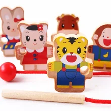 

6pcs Wooden Doll Colorful Mini Around Beads Various Animal Style Tiger Rabbit Beads Toys Children Educational Game for Kids