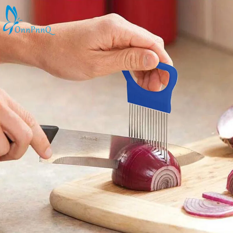 

1 pcs Easy Cut Onion Holder Fork Stainless Steel +Plastic Vegetable Slicer Tomato Cutter Metal Meat Needle Gadgets Meat Frok