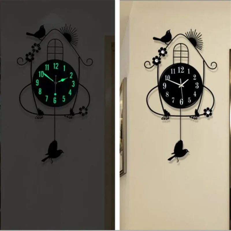 Luminous bird swing watch wall clock modern design silent horloge metal living room iron art quartz clock home decoration klok
Luminous bird swing watch wall clock modern design silent horloge metal living room iron art quartz clock home decoration klok