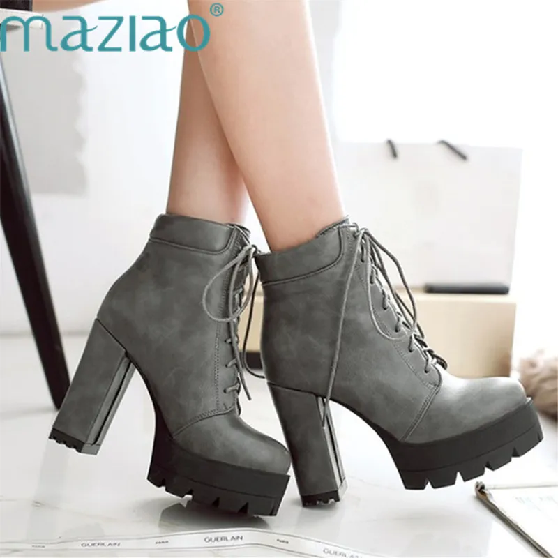 Platform Heels Women Ankle Boots Soft Leather Thick High Heel Round Toe Lace Up Short Boots Square Heels Comfortable MAZIAO
Platform Heels Women Ankle Boots Soft Leather Thick High Heel Round Toe Lace Up Short Boots Square Heels Comfortable MAZIAO