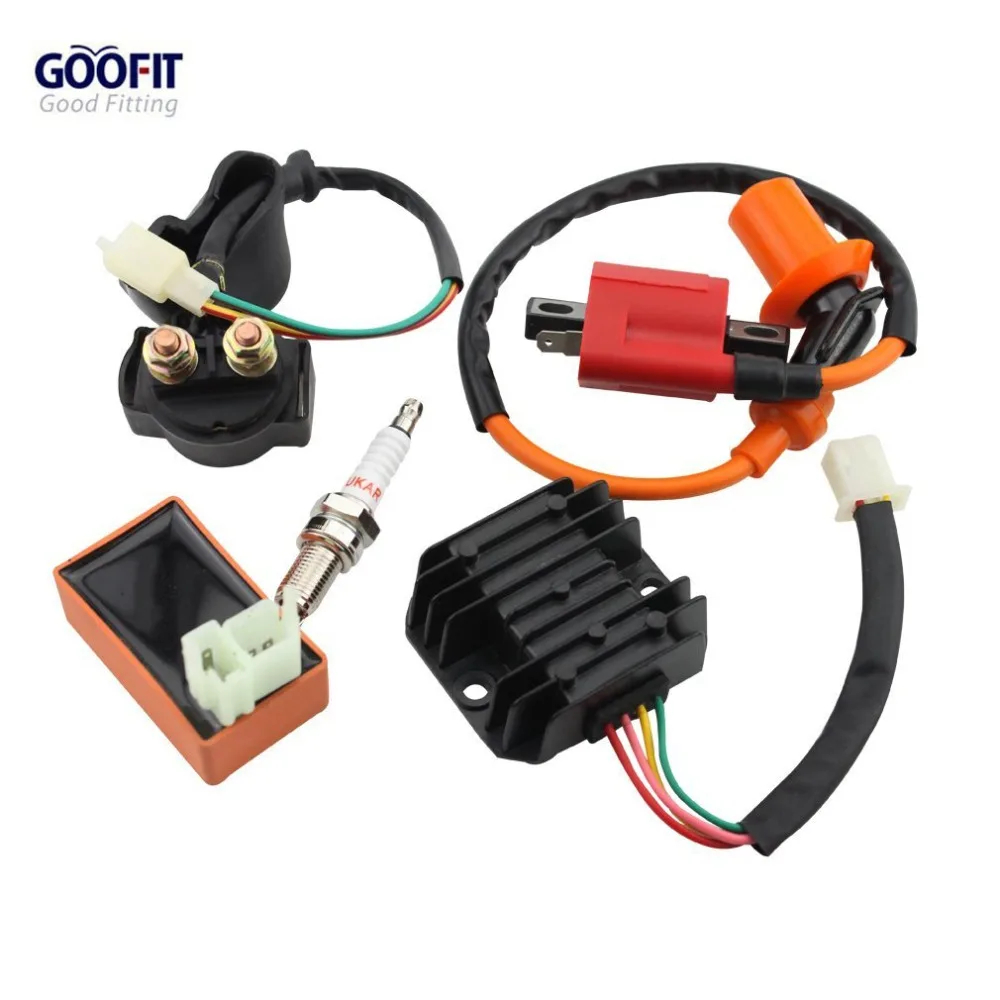 Image GOOFIT Racing Ignition Coil CDI Spark Plug Regulator Rectifier Relay 150cc 200cc 250cc ATV Quad Go Kart Moped and Scooter