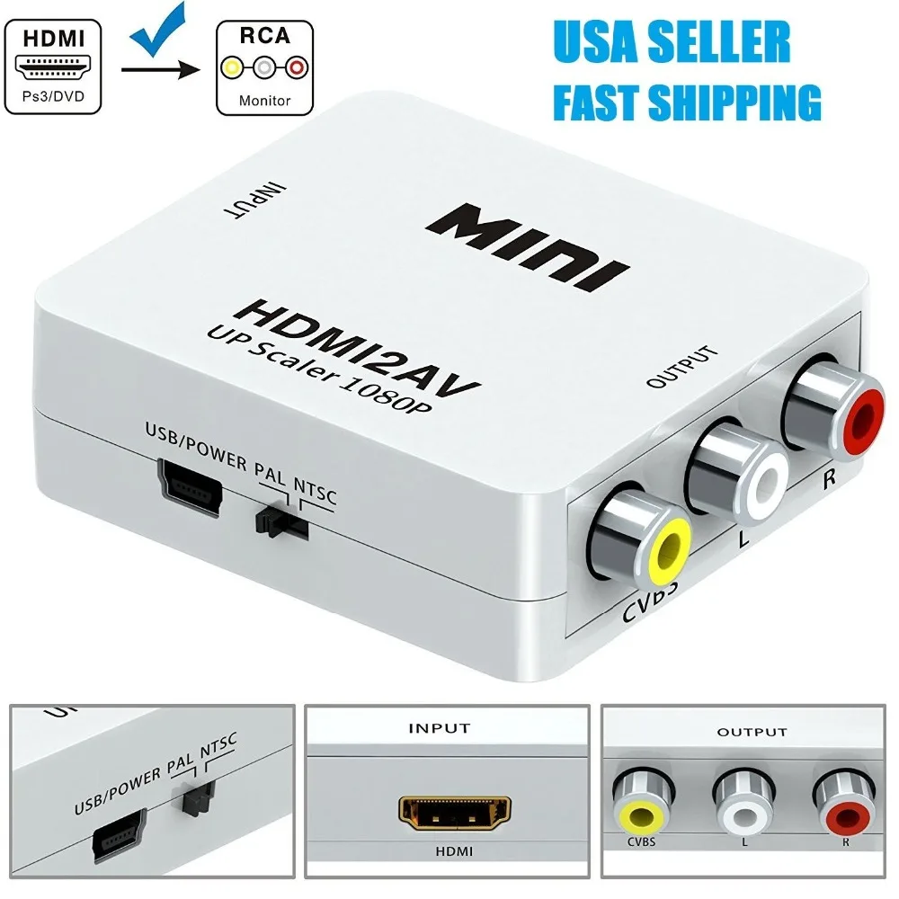 

HDMI To AV Adapter Scaler HD Video Converter HDMI RCA AV / CVSB L / R Video 1080P HDMI2AV Support NTSC PAL