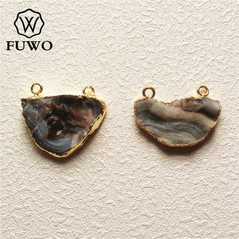 

FUWO Natural Galaxy Quartz Pendant Golden Electroplate Edge Rough Sun Agates Double Bails Druzy Stone Jewelry Wholesale PD133