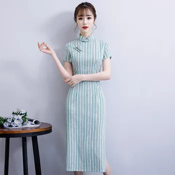 Elegant Slim Girls Striped Qipao Chinese Traditional Style Stage Show Long Cheongsam Summer Cotton Linen Lady Daily Dress
Elegant Slim Girls Striped Qipao Chinese Traditional Style Stage Show Long Cheongsam Summer Cotton Linen Lady Daily Dress
