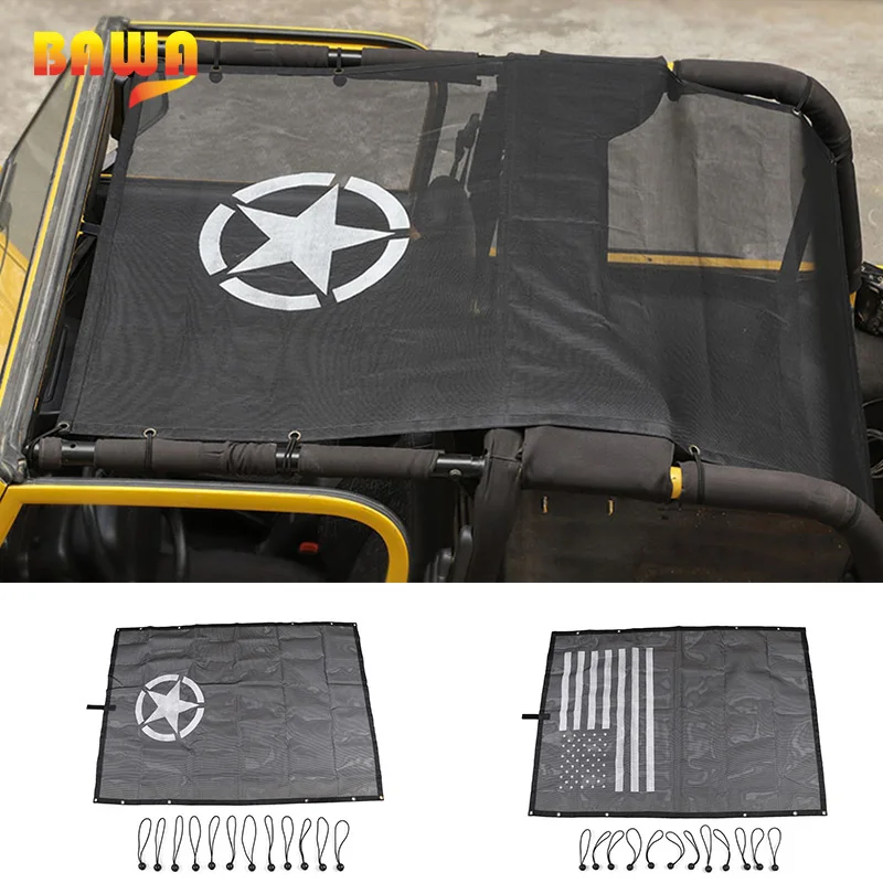 BAWA Car Cover for Jeep Wrangler TJ 1997-2006 PVC SunShade Roof Top Mesh UV Proof Protection Accessories for Wrangler tj 4 Door
BAWA Car Cover for Jeep Wrangler TJ 1997-2006 PVC SunShade Roof Top Mesh UV Proof Protection Accessories for Wrangler tj 4 Door