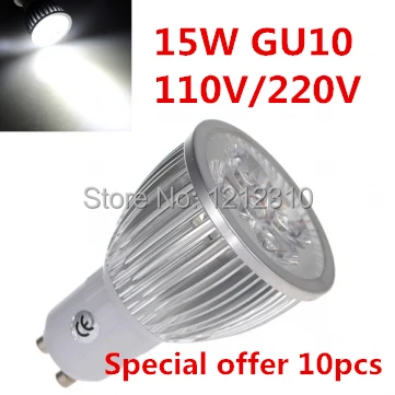 Image Factory directly sale 10pcs lot CREE Bulb led bulb GU10 15w 5x3W 110V 220V Dimmable led Light led lamp spotlight free shipping