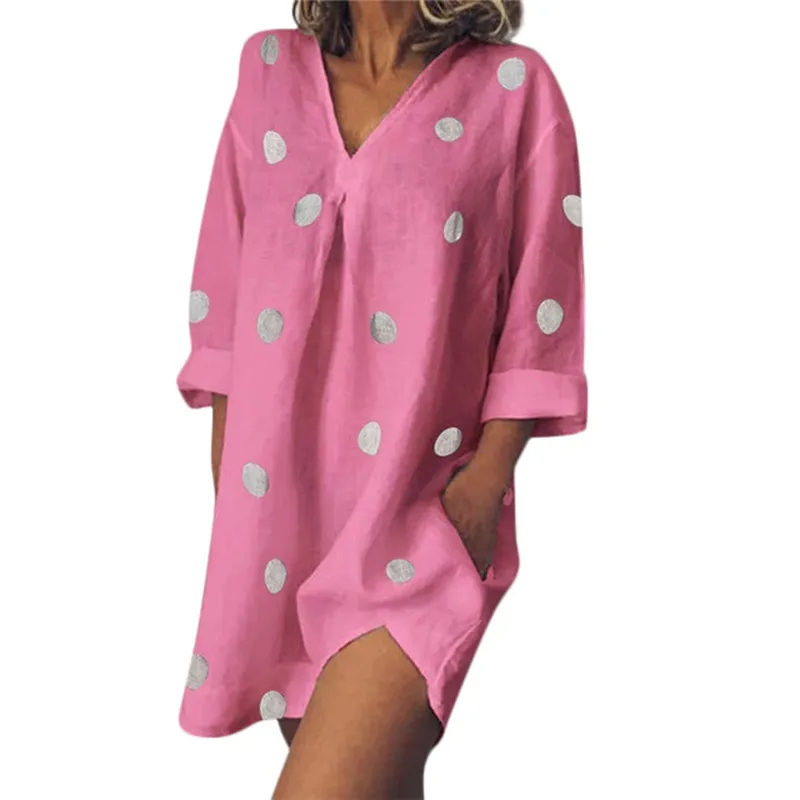 Ladies fashion bohemian polka dot printed casual dress Womens Summer casual simple new Holiday Dot Print Loose Beach Party Dress
Ladies fashion bohemian polka dot printed casual dress Womens Summer casual simple new Holiday Dot Print Loose Beach Party Dress