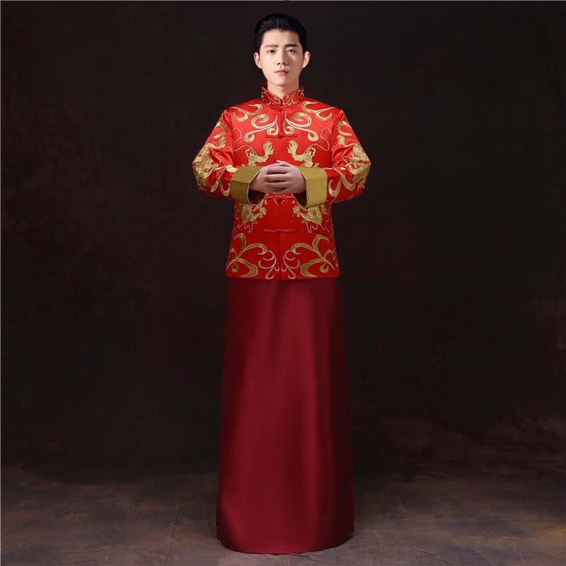 Mens chinese style wedding Gown red embroidery groom evening gown kimono jacket tang suit traditional toast costumes clothing
Mens chinese style wedding Gown red embroidery groom evening gown kimono jacket tang suit traditional toast costumes clothing