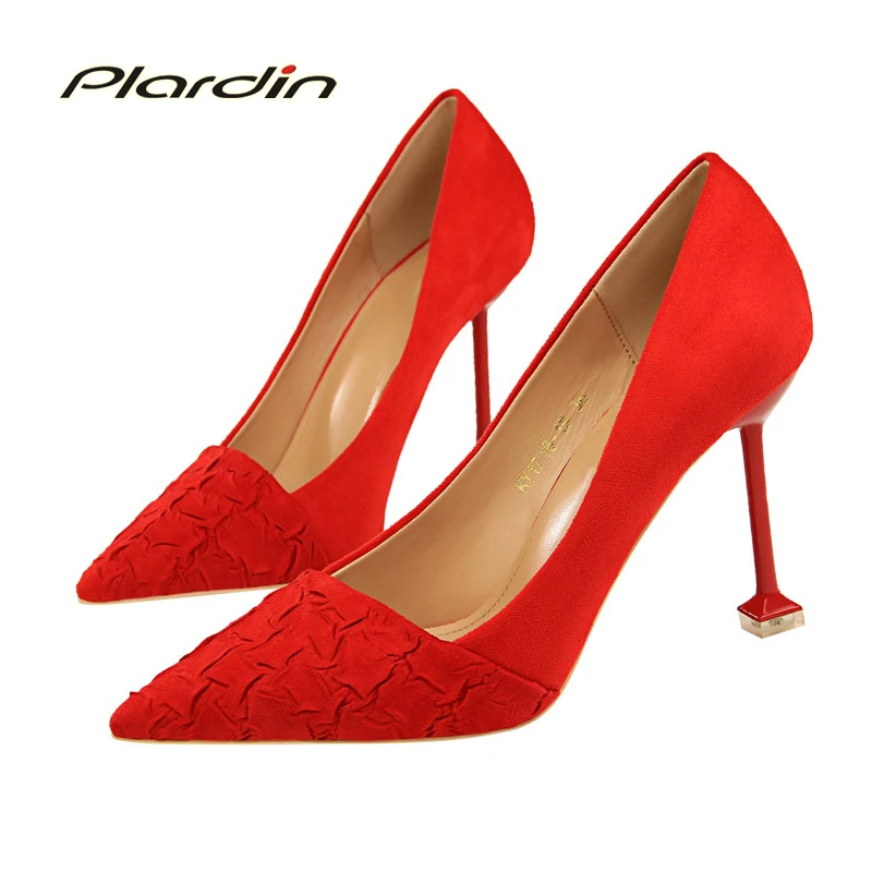 

Plardin New Woman Concise Fashion Shallow Pointed Toe Women Shoes Hoof Heels Shallow Pleated Women Pumps Women Shoes High Heel