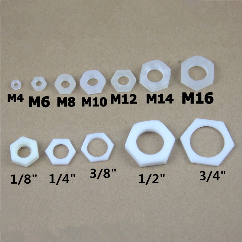 10Pcs 1/8 1/4 3/8 1/2 3/4 M4/M6/M8/M10/M12/M14 Female thread plastic nuts Lock nut Outer hexagon fastening nut with Sealing ring
10Pcs 1/8 1/4 3/8 1/2 3/4 M4/M6/M8/M10/M12/M14 Female thread plastic nuts Lock nut Outer hexagon fastening nut with Sealing ring