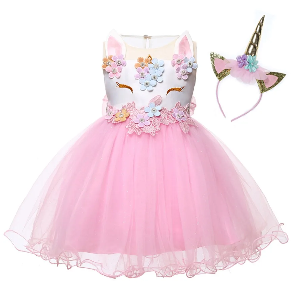 Kid Toddler Baby Girl Long Sleeve Unicorn Lace Party Princess Tutu Holiday Dress