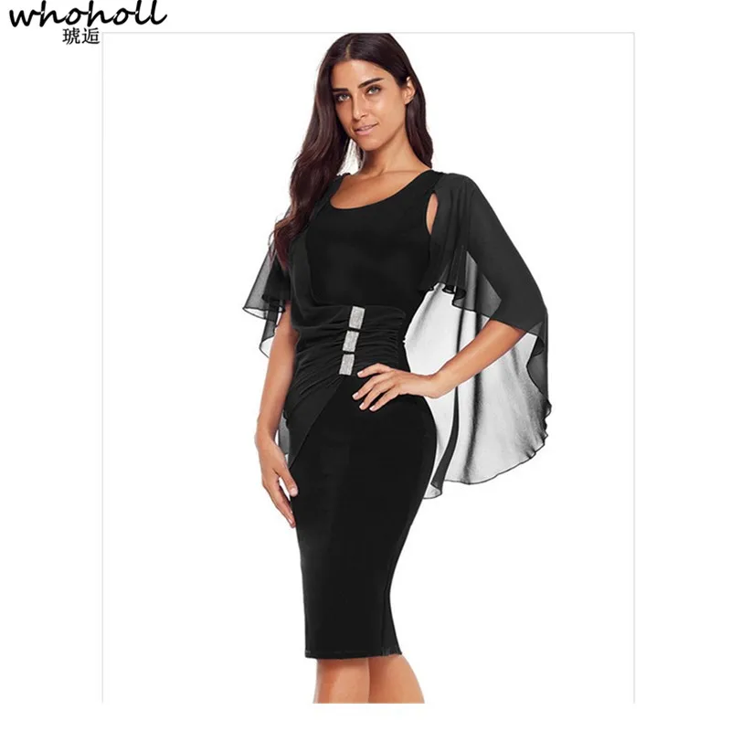 WHOHOLL Sexy Gauze Cape Dress Elegant O Neck Lace Cloak Sleeve Bodycon Short Party Dresses Office Lady Business Work Clothes 
WHOHOLL Sexy Gauze Cape Dress Elegant O Neck Lace Cloak Sleeve Bodycon Short Party Dresses Office Lady Business Work Clothes
