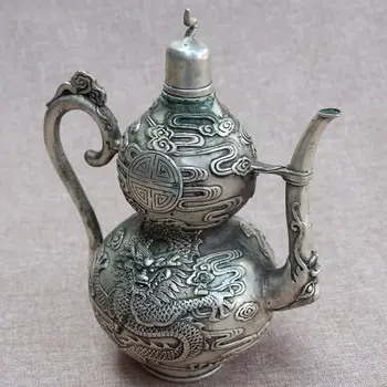 Old China White Brass Carving Dragon Pattern Gourd Wine pot Teapot Statue
Old China White Brass Carving Dragon Pattern Gourd Wine pot Teapot Statue