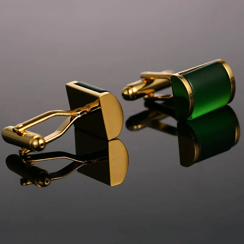 CHUKUI 1 Pair Elegant Gold Color Green Opal Stone Mens Shirt Cufflinks Brand Jewelry (6)
