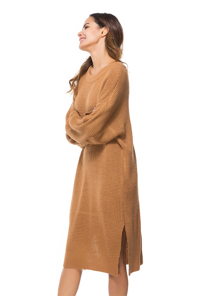 2018 spring new European and American large size women's knit dress loose long knit sweater women (35)