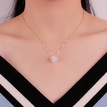 

Fashion Gold Silver Ice Flower Crystal Pendant Necklace For Women Stainless Steel Chain Necklace Charm Jewelry
