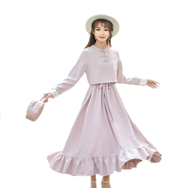 Autumn Women Clothing A-Line Fake Two Piece Vintage Ruffles Dress Female Sweet Fashion Bow Chinese Style Loose Dress Dress Q54
Autumn Women Clothing A-Line Fake Two Piece Vintage Ruffles Dress Female Sweet Fashion Bow Chinese Style Loose Dress Dress Q54