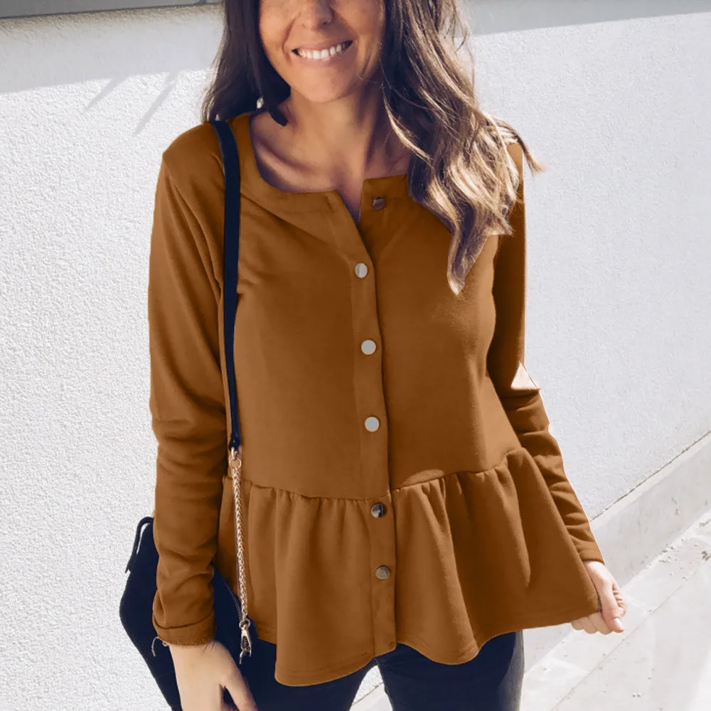 Ladies solid Button O-neck coat Ruffles Hem top for woman casual Overcoat winter coat women sexy Casual fashion Comfortable
Ladies solid Button O-neck coat Ruffles Hem top for woman casual Overcoat winter coat women sexy Casual fashion Comfortable