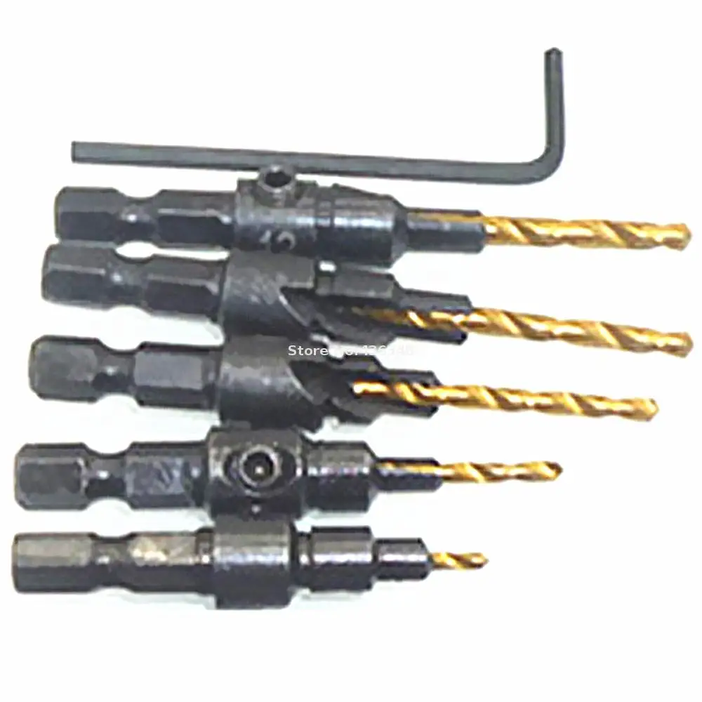 5pcs 1/4" Hex Shank Quick Change Wood Titanium Countersink Drill Bit Tapered Drill Bit Screw Pilot Counter Sink 5# 6# 8# 10# 12#
5pcs 1/4" Hex Shank Quick Change Wood Titanium Countersink Drill Bit Tapered Drill Bit Screw Pilot Counter Sink 5# 6# 8# 10# 12#